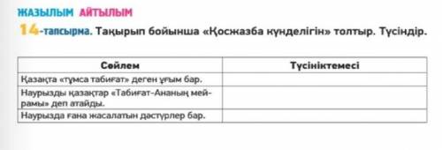 14-тапсырма. Тақырып бойынша «Қосжазба күнделігін» толтыр. Түсіндір. ТүсініктемесіСөйлемҚазақта «тұм