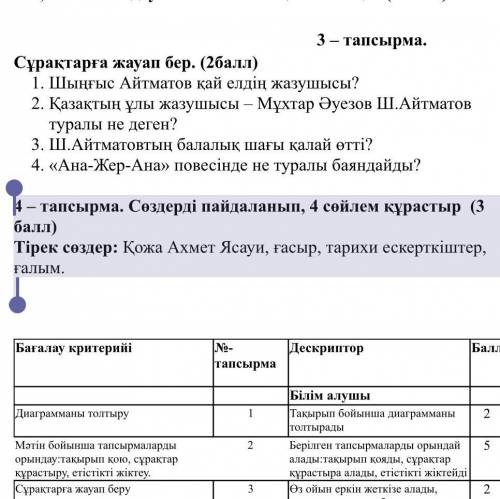 4 – тапсырма. Сөздерді пайдаланып, 4 сөйлем құрастыр ( ) Тірек сөздер: Қожа Ахмет Ясауи, ғасыр, тари