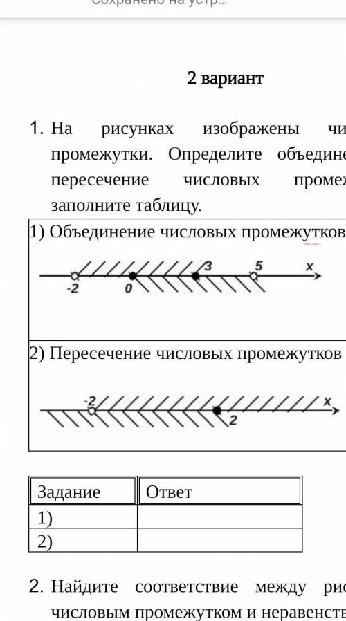 Промежутки. Определите объединение и пересечение числовых промежутков, заполните таблицу. 1) Объедин