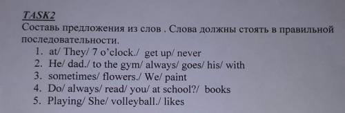 TASK2 Составь предложения из слов . Слова должны стоять в правильнойпоследовательности.1. at/ They/