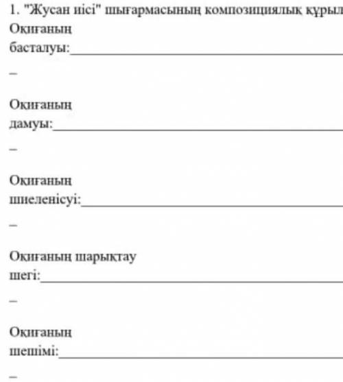 1. Жусан иісі шығармасының композициялық құрылымын жазыңыз. Оқиғаның басталуы:Оқиғаның дамуы:Оқиға