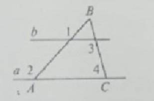 На рисунке a||b, найти углы треугольника ABC, если угол 3=100°, угол 1=105°