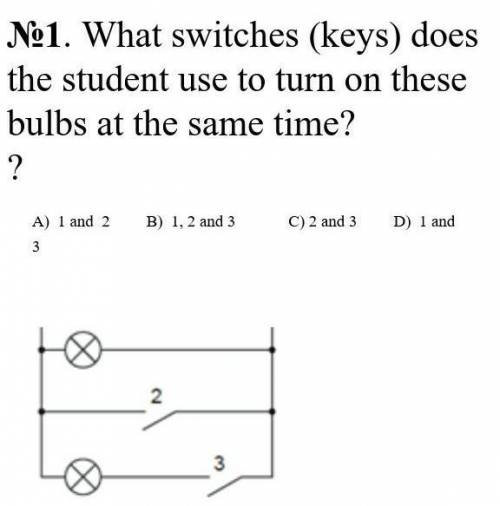 What switches (keys) does the student use to turn on these bulbs at the same time??​