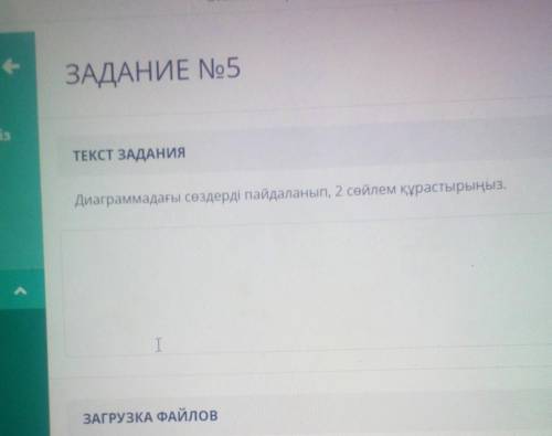 ВРЕМЯ ЗАДАНИЕ No5ТЕКСТ ЗАДАНИЯДиаграммадағы сөздерді пайдаланып, 2 сөйлем құрастырыңыз.T​