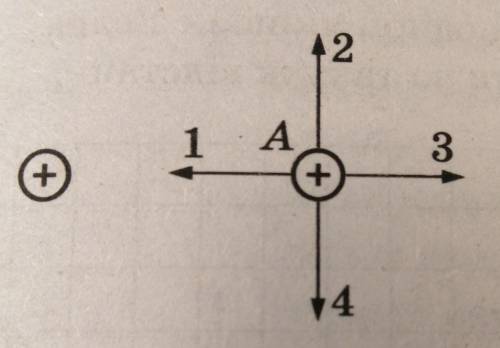Укажіть напрямок дії поля позитивного заряду на позитивний заряд у точці А.А)1Б)2В)3Г)4​