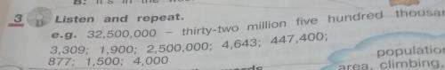 Listen and repeat.3,309; 1,900; 2,500,000; 4,643; 447,400;877; 1,500; 4,000​