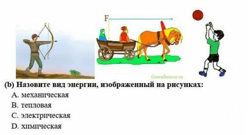 Назовите вид энергии, изображенный на рисунках: а) механическаяв) тепловаяс) электрическаяd) химичес