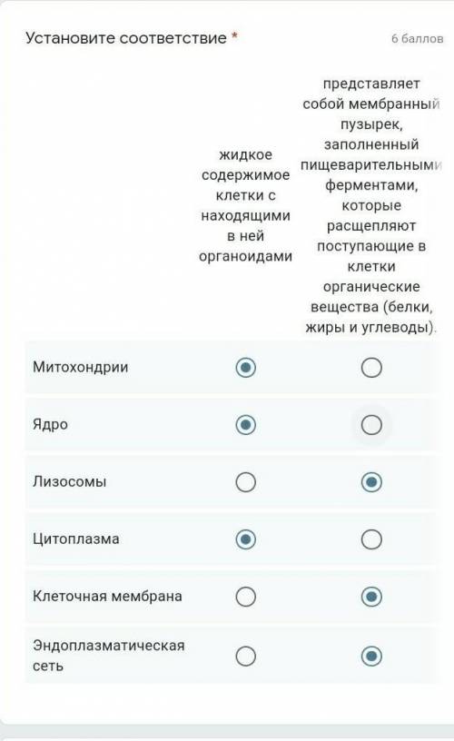 Установите соответствие * жидкое содержимое клетки с находящими в ней органоидамипредставляет собой