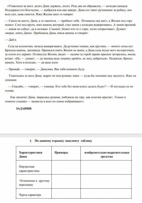 По данному отрывку Заполни таблицу ​