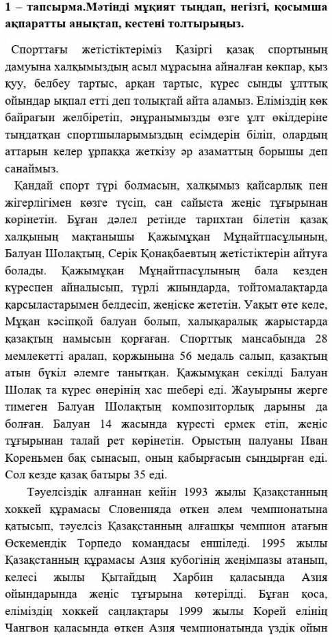 Мәтінде мұқият тындап негізгі қошымша ақпаратты анықтап толтырамыз Негізгі ақпарат Қошымша ақпарт 12