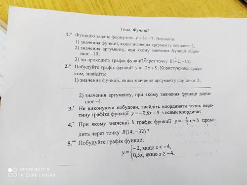 Контрольна робота 7 клас Функції