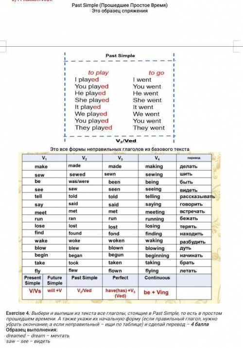 Exercise 4. Выбери и выпиши из текста все глаголы, стоящие в Past Simple, то есть в простом времени.