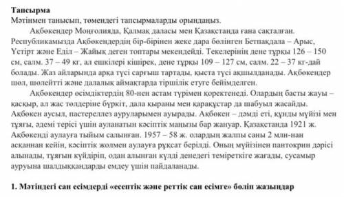 1. Мәтіндегі сан есімдерді «есептік және реттік сан есімге» бөліп жазыңдар