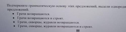 Подчеркните граматическую основу этих предложений, выдели однородные члены предложений. ПРЕДЛОЖЕНИЯ