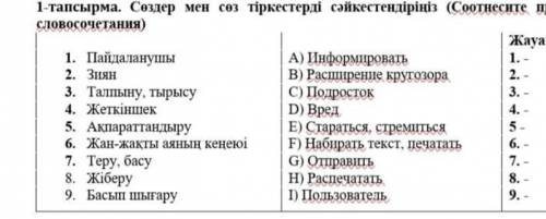 1-тапсырма. Сөздер мен сөз тіркестерді сәйкестендіріңіз (Соотнесите правильно слова и словосочетания