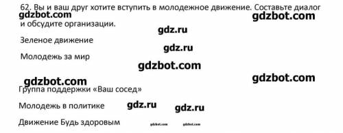 Вы и ваш друг хотите вступить в молодёжное движение. Составьте диалоги обсудите организации​