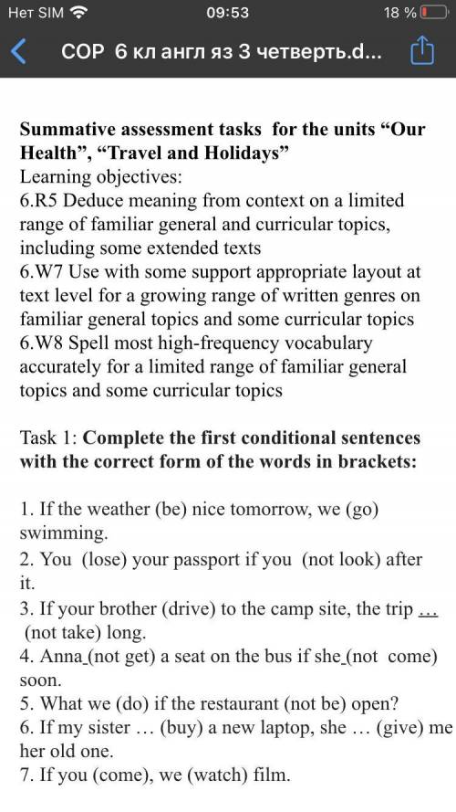 Complete the first conditional sentences with the correct form of the words in brackets: