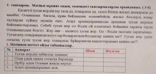 Наурыздың төрті «Жер байлығына аяулы көзқарас» бөлімі бойынша жиынтық бағалау1- тапсырма. Мәтінді мұ