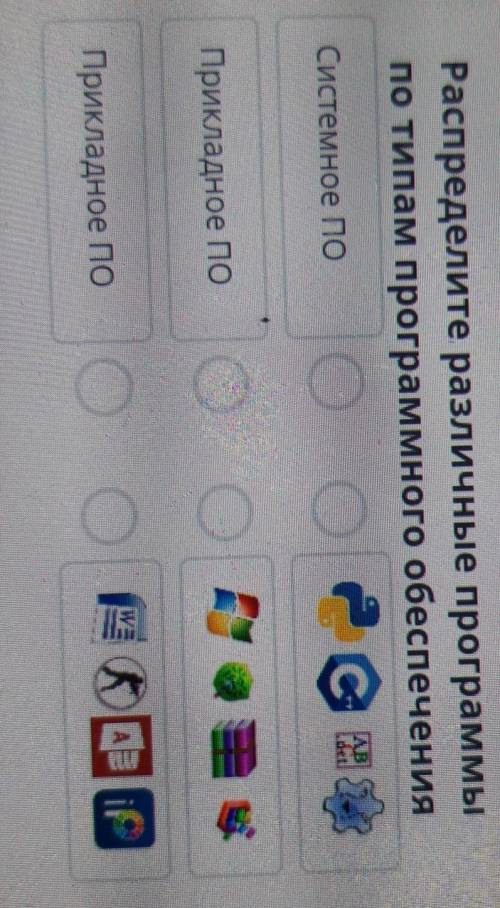 Распределите различные программы по типам программного обеспечения​