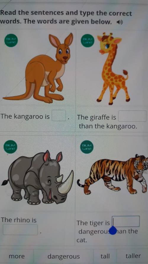 Read the sentences and type the correct words. The words are given below. :)NG INThe kangaroo isThe