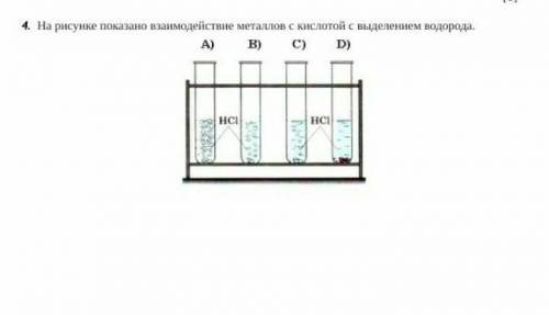 4. На рисунке показано взаимодействие металлов с кислотой с выделением водорода. A)B)C)D)Щелочная ср