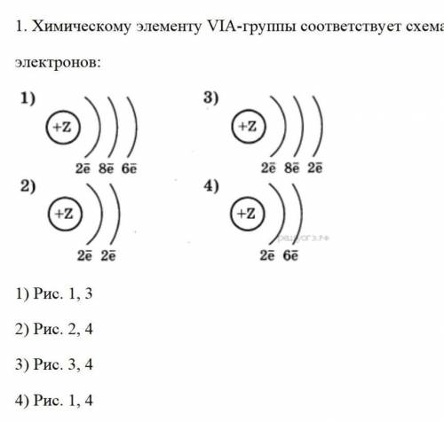 1. Химическому элементу VIA-группы соответствует схема распределения электронов: сор ​