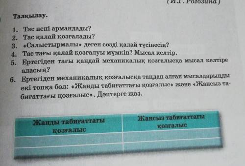 (И.Г. Рогозина) Талқылау.1. Тас нені армандады?2. Тас қалай қозғалады?3. «Салыстырмалы» деген сөзді