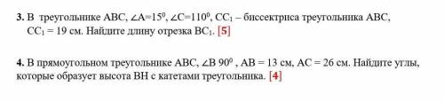 3. В треугольнике АВС, ∠А=150, ∠С=1100, CC1 – биссектриса треугольника АВС, CC1 = 19 см. Найдите дли