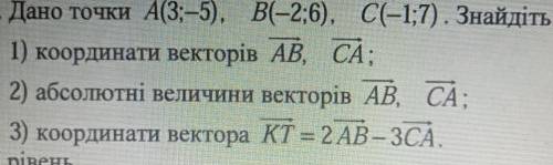 Любов Семанів о<оШ- а +Варіант 1І рівень1. Дано точки А(3;-5), B(-2;6), C(-1;7). Знайдіть.1) коор