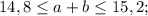 14,8 \leq a+b \leq 15,2;