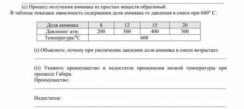 Процесс получения аммиака из простых веществ обратимый. В таблице показана зависимость содержания до