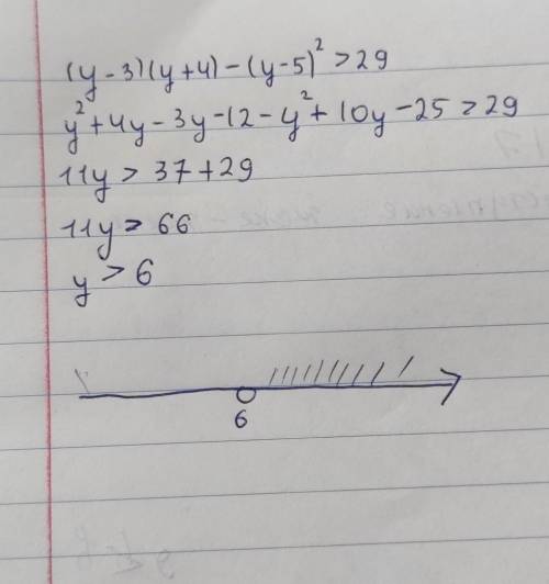 Решите неравенство (y-3)(y+4)-(y-5)^2>29​