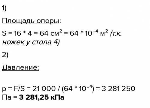 Вес рабочего стола равен 16 кН. У рабочего стола четыре ножки. Площадь опоры каждой ножки равна 50 с