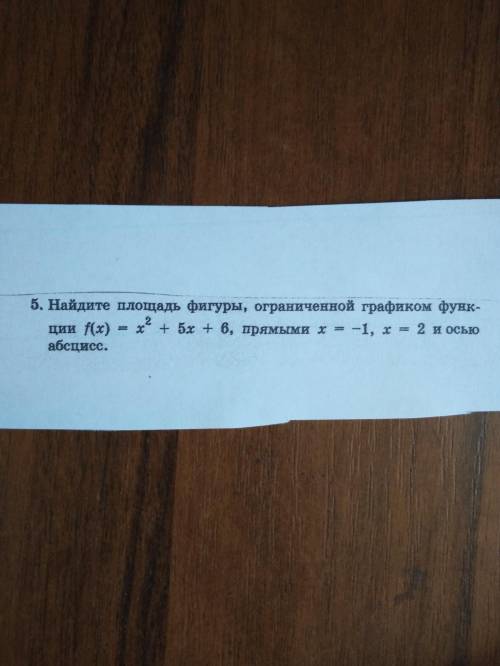 решить Найти площядь фигуры ограниченниченой графиком f(x) =x^2+5x+6 прямыми x=-1, x=2 Абцисс