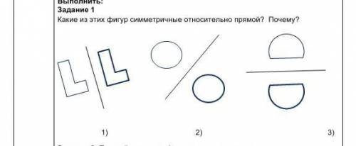 Какие из этих фигур симметричные относительно прямой? Почему? 1) 2) 3)​