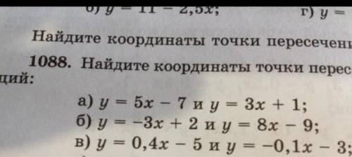 Найдите координаты точки пересечения графиков функций! решите!a),б),в)​