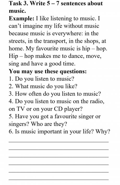 Write 5-7 sentences about music example