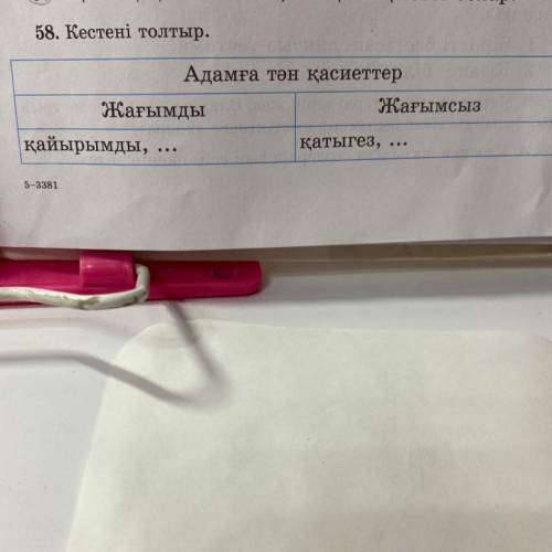 58. Кестені толтыр. Адамға тән қасиеттер Жағымды Жағымсыз қатыгез, қайырымды,