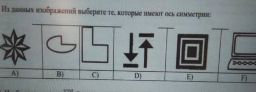 Из данных изображений выберите те, которые имеют ось симметрии: А)B)C)D)E) ​