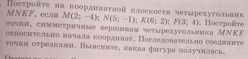 1139. Постройте на координатной плоскости четырехугольникMNKF, если M(2; -4); N(5; -1); К(6; 2); F(3