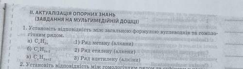 1. Установіть відповідність між загальною формулою вуглеводнів та гомологічним рядом ​