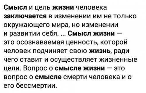 В чем заключается смысл жизни? 5-7 предложений от себя.