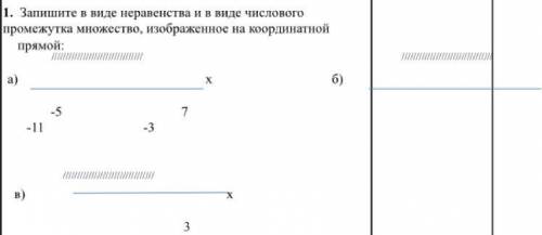 1. Запишите в виде неравенства и в виде числового промежутка множество, изображенное на координатной