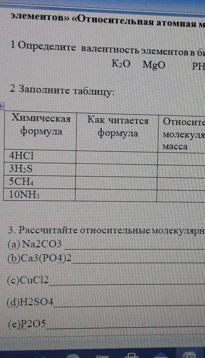 Элементов» Относительная атомная масса. Простейшие формулы» 1 Определите валентность элементов в бин