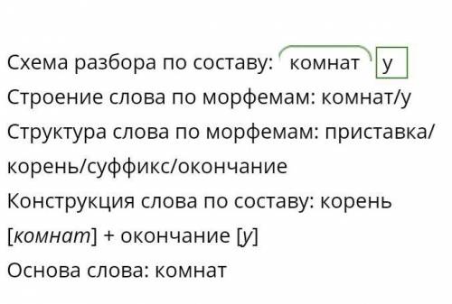 Марфемный разбор слов: в комнату И источник По образцу