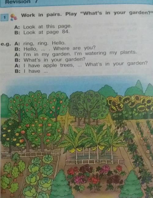 1. Work in pairs. Play What's in your garden? A: Look at this page.B: Look at page 84.e.g. A: ring,