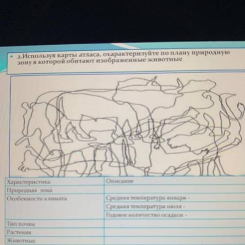 2.Используя карты атласа, охарактеризуйте по плану природную зону в которой обитают изображенные жив