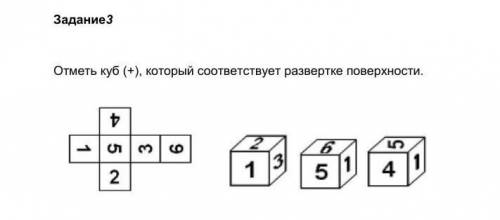 Отметь куб (+), который соответствует развертке поверхности.​