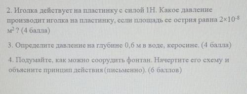 2. Иголка действует на пластинку с силой 1Н. Какое давлениепроизводит иголка на пластинку,если площа