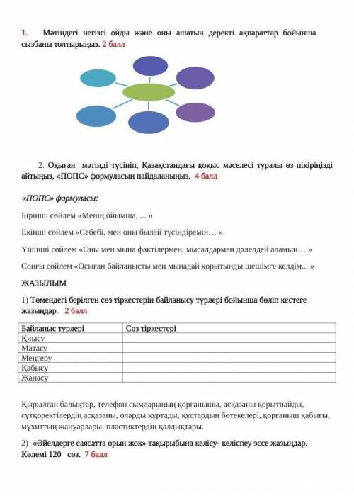 только правильные ответы, иначе донесу за нарушение:-| Вот текст1)Мәтінді оқып шығып, төмендегі тапс